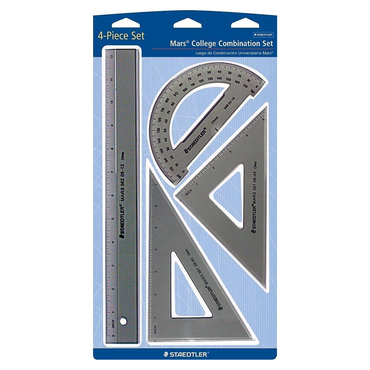Juego de Geometría STAEDTLER 4 Piezas - Regla 30.48 cm, Transportador y Triángulos