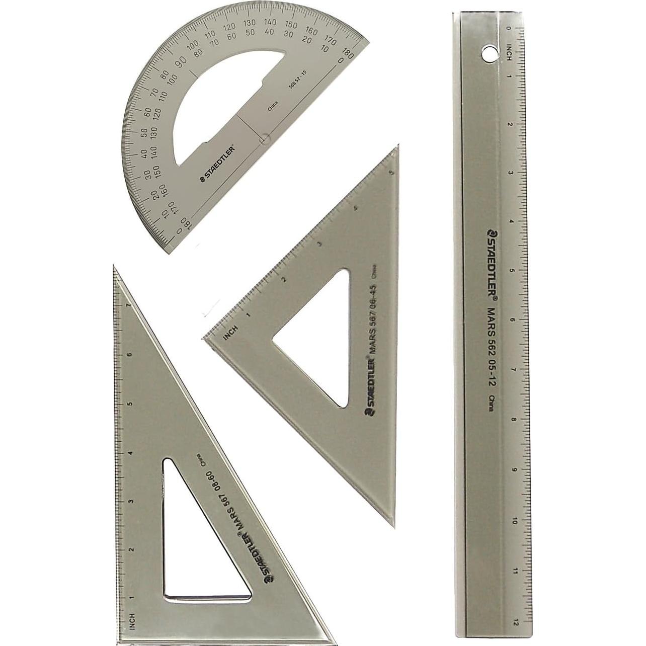 Juego de Geometría STAEDTLER 4 Piezas - Regla 30.48 cm, Transportador y Triángulos