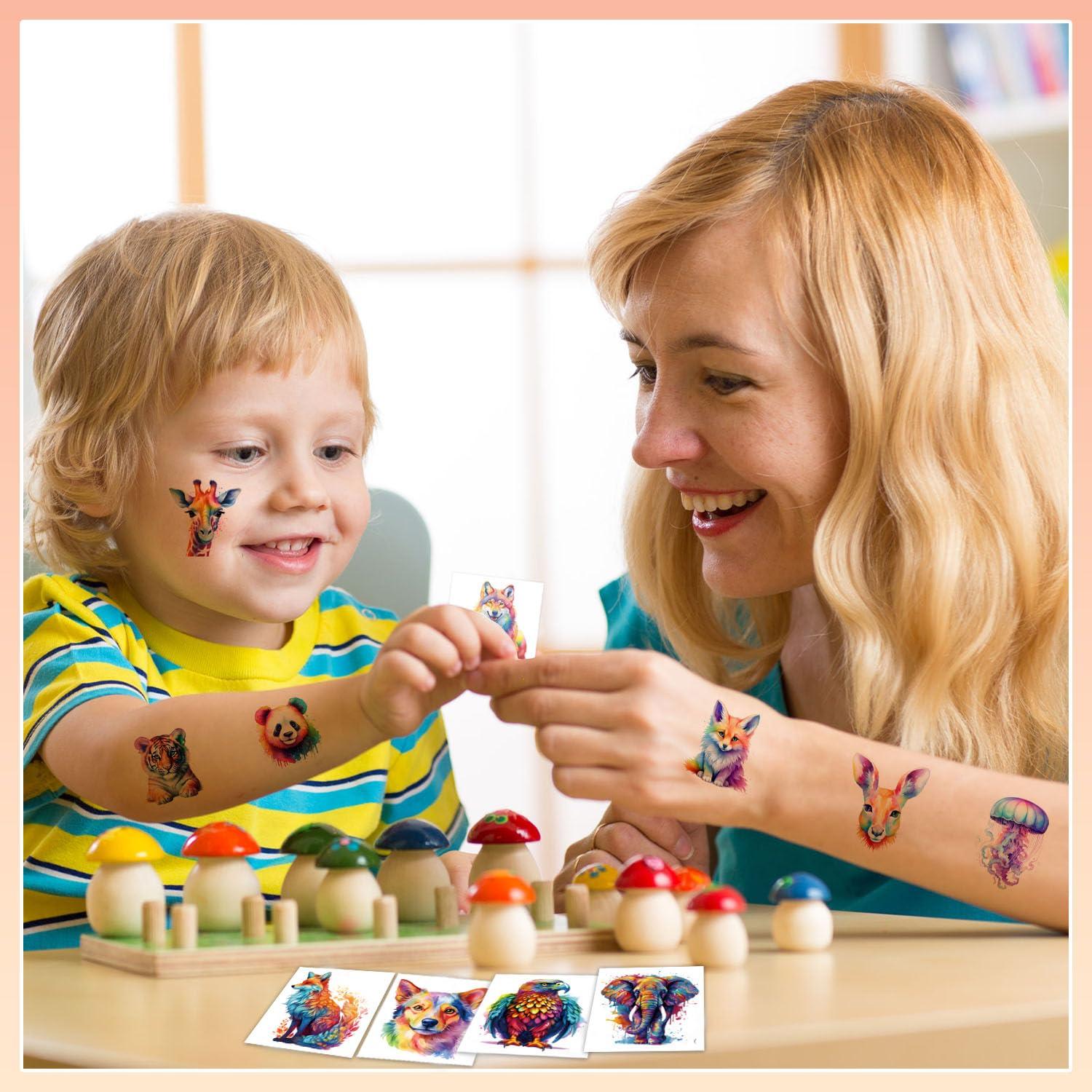 102 Tatuajes Temporales de Animales Acuarelados UVUXO