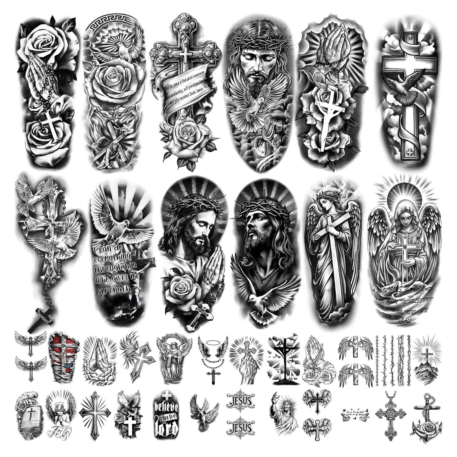 77 Hojas Tatuajes Temporales Religiosos Atydkug - Cruz, Ángeles