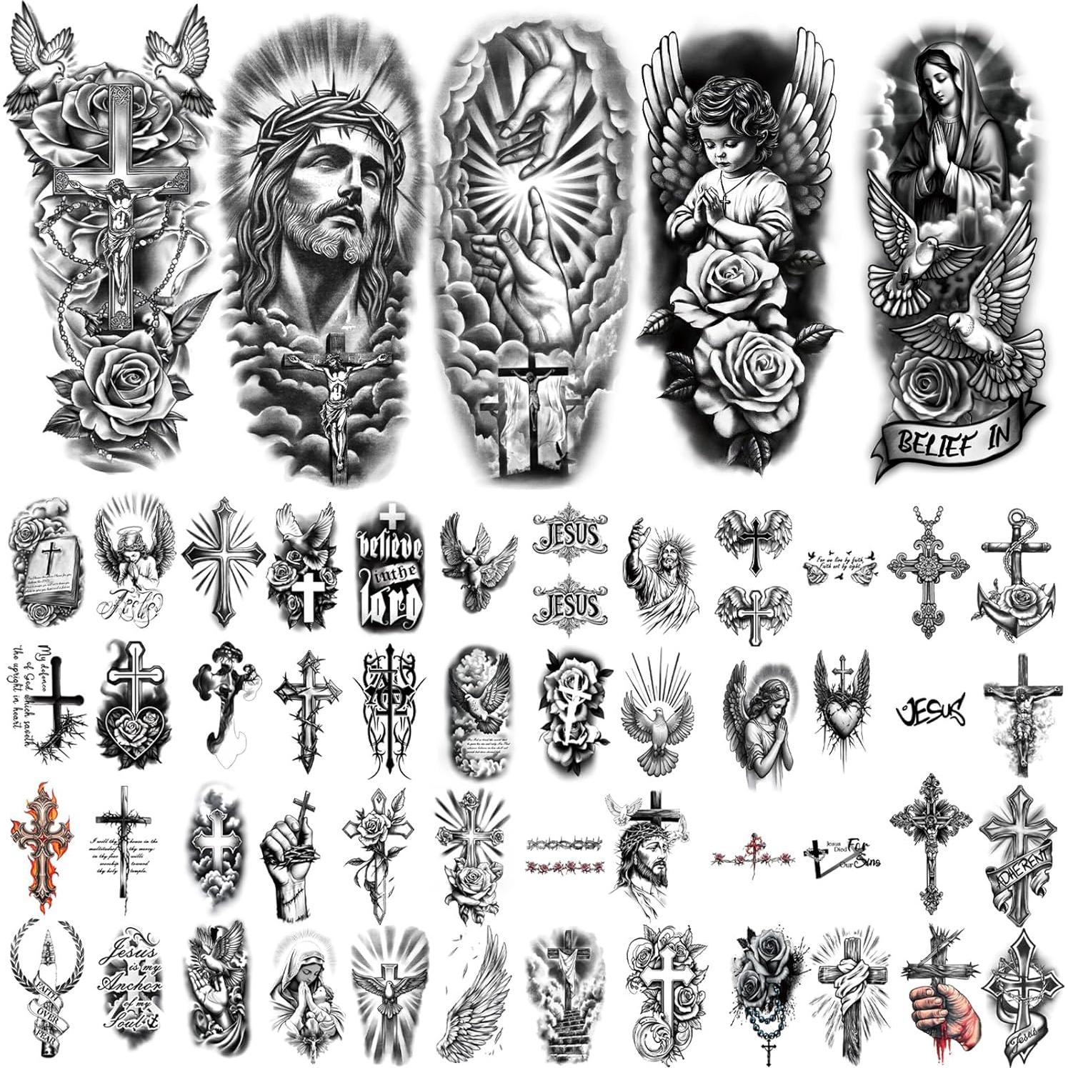 77 Hojas Tatuajes Temporales Religiosos Atydkug - Cruz, Ángeles