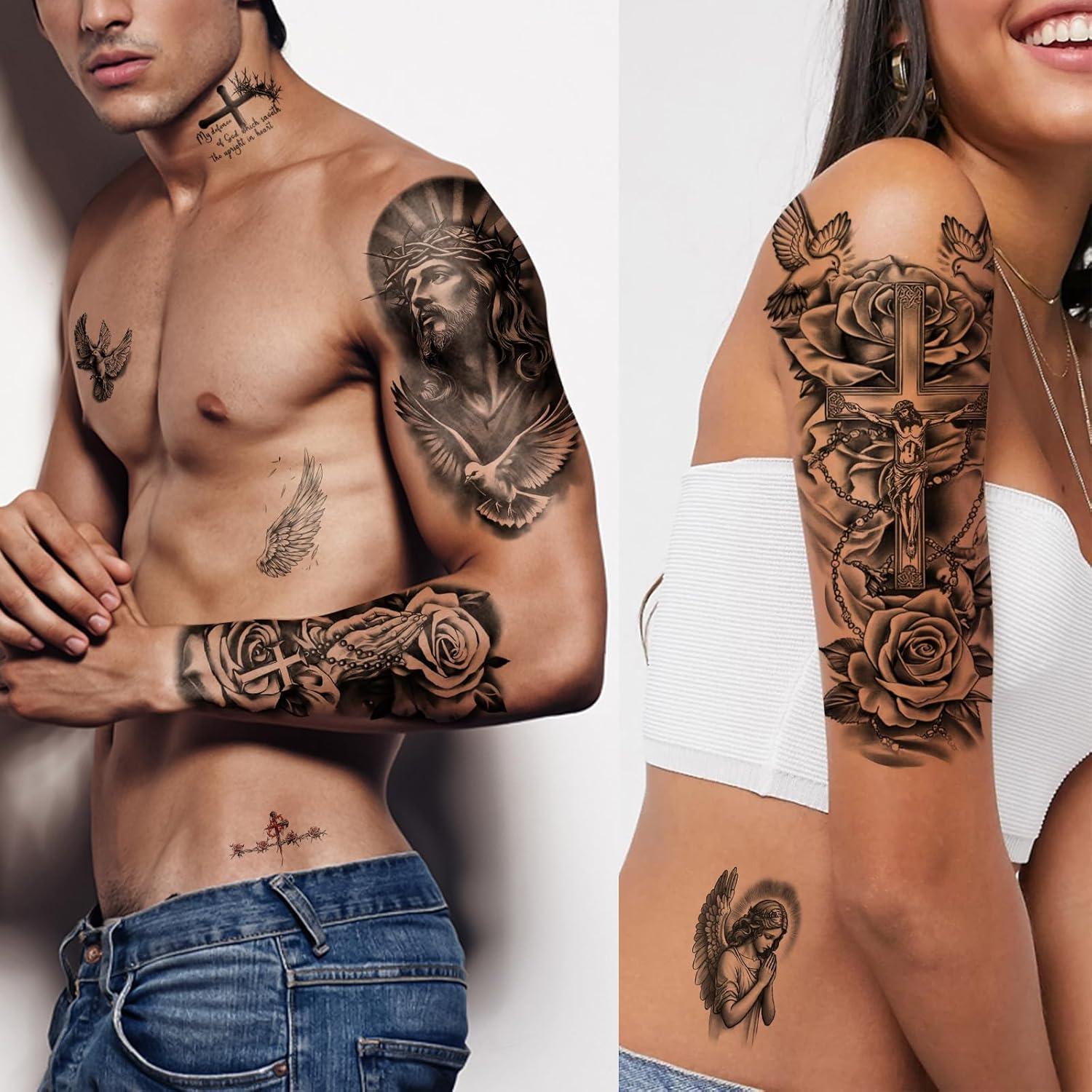 77 Hojas Tatuajes Temporales Religiosos Atydkug - Cruz, Ángeles