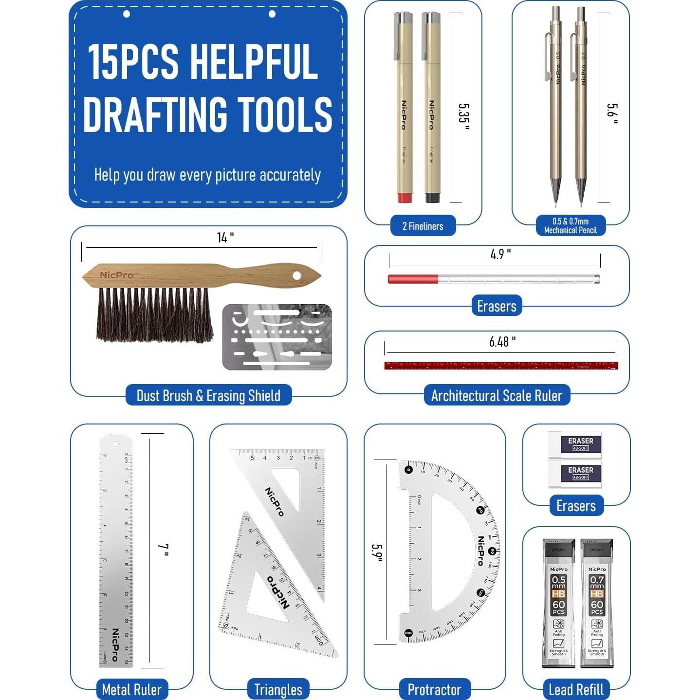 Juego de Dibujo Profesional Nicpro 21 Piezas con Estuche
