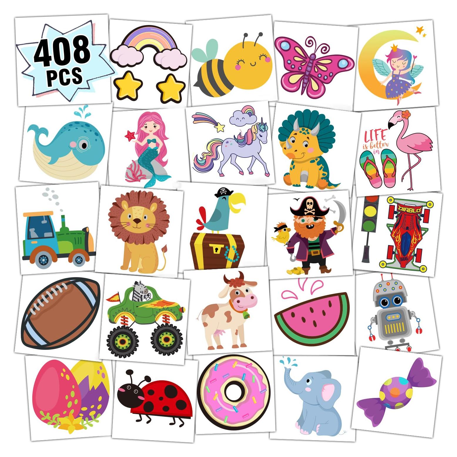 Tatuajes Temporales Partywind 408 PCS para Niños - Mezclado