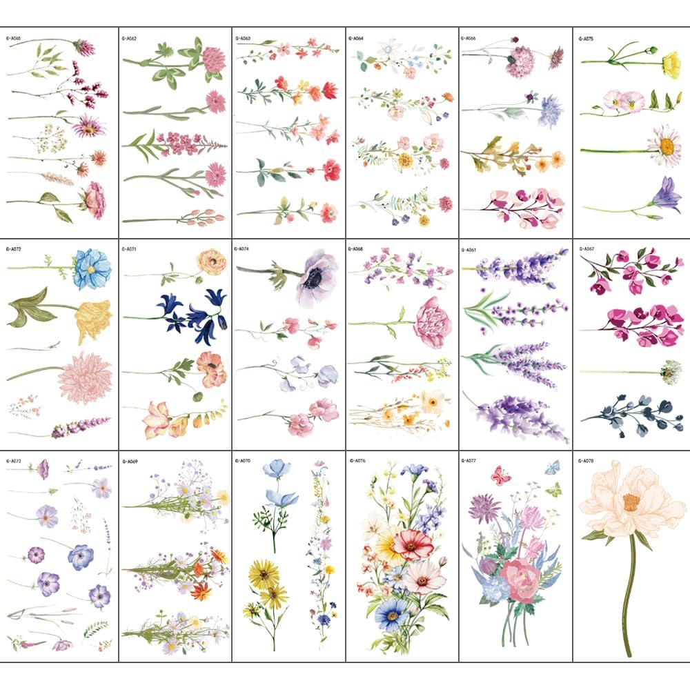 Calcomanías Temporales JoyfulGlam Flores Realistas 18 Piezas