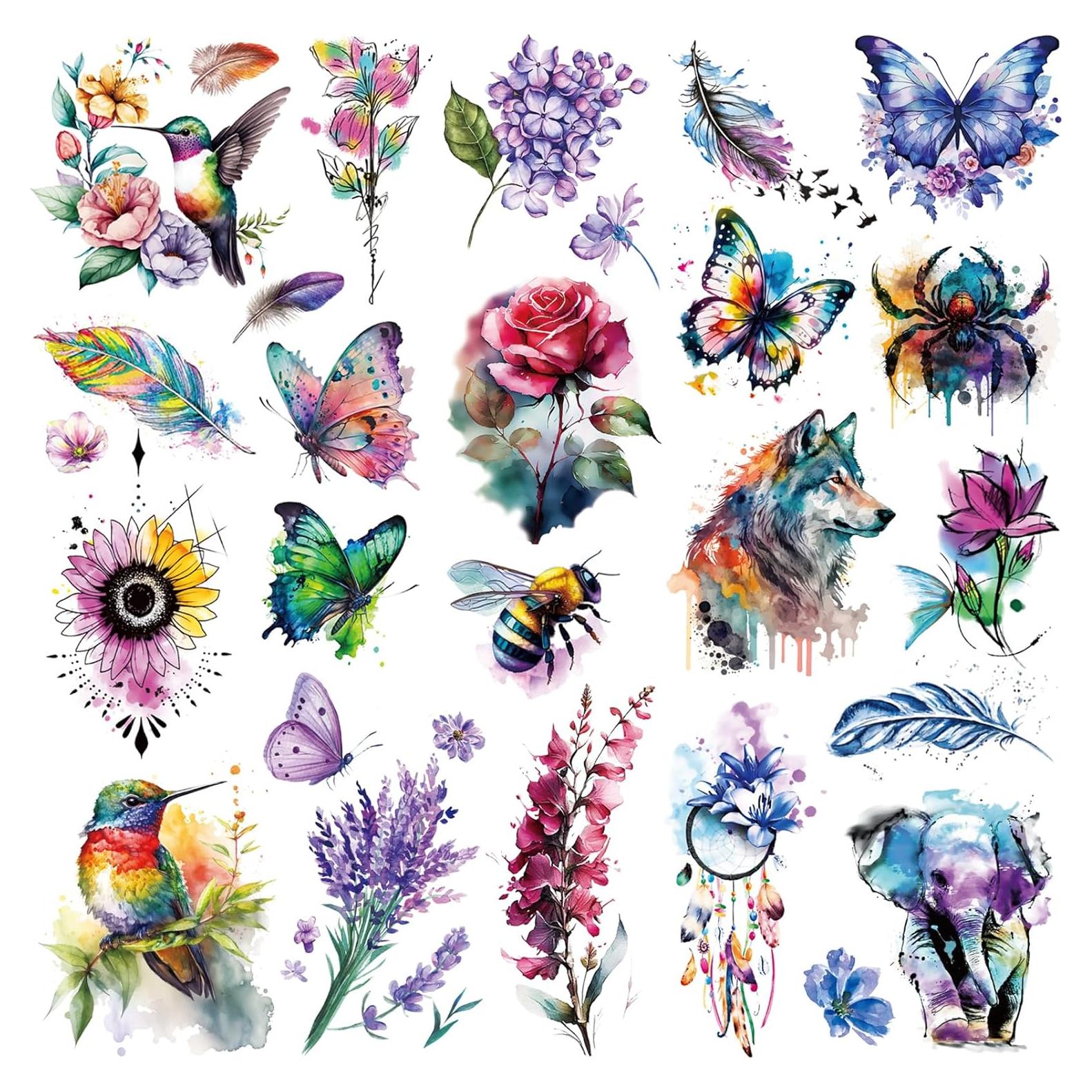 Tatuajes Temporales Acuarela 3D Tazimi - 9 Hojas Florales