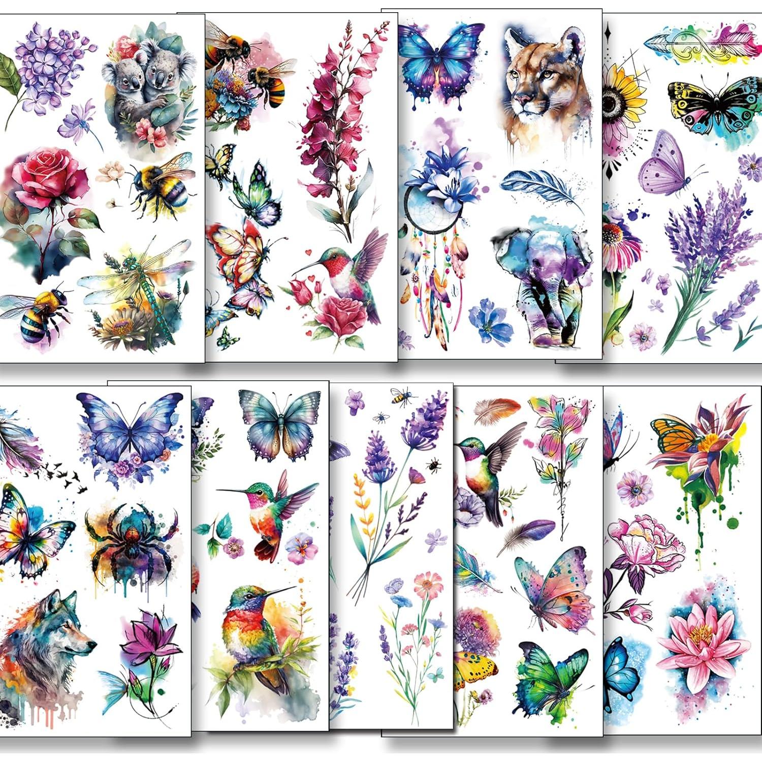 Tatuajes Temporales Acuarela 3D Tazimi - 9 Hojas Florales