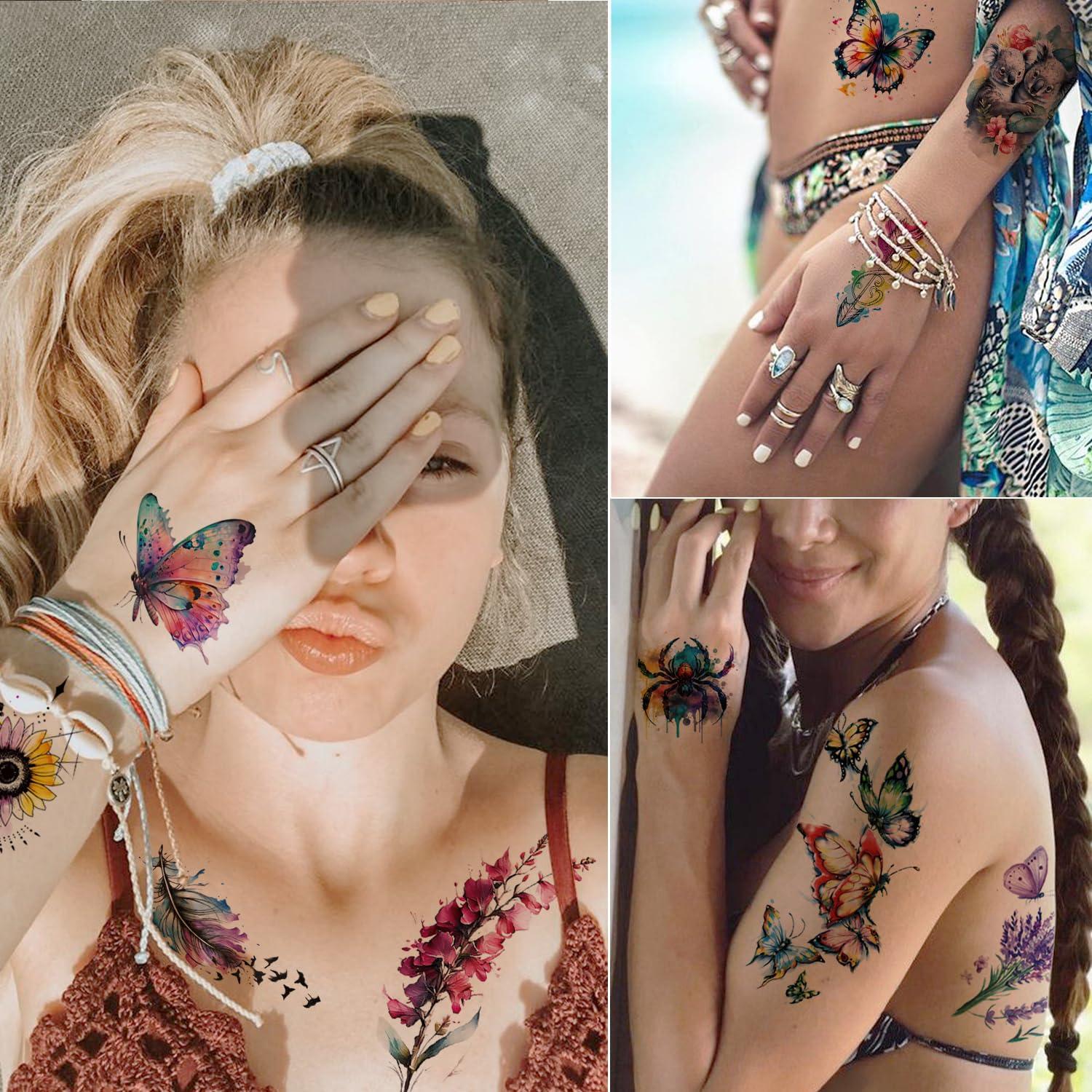 Tatuajes Temporales Acuarela 3D Tazimi - 9 Hojas Florales