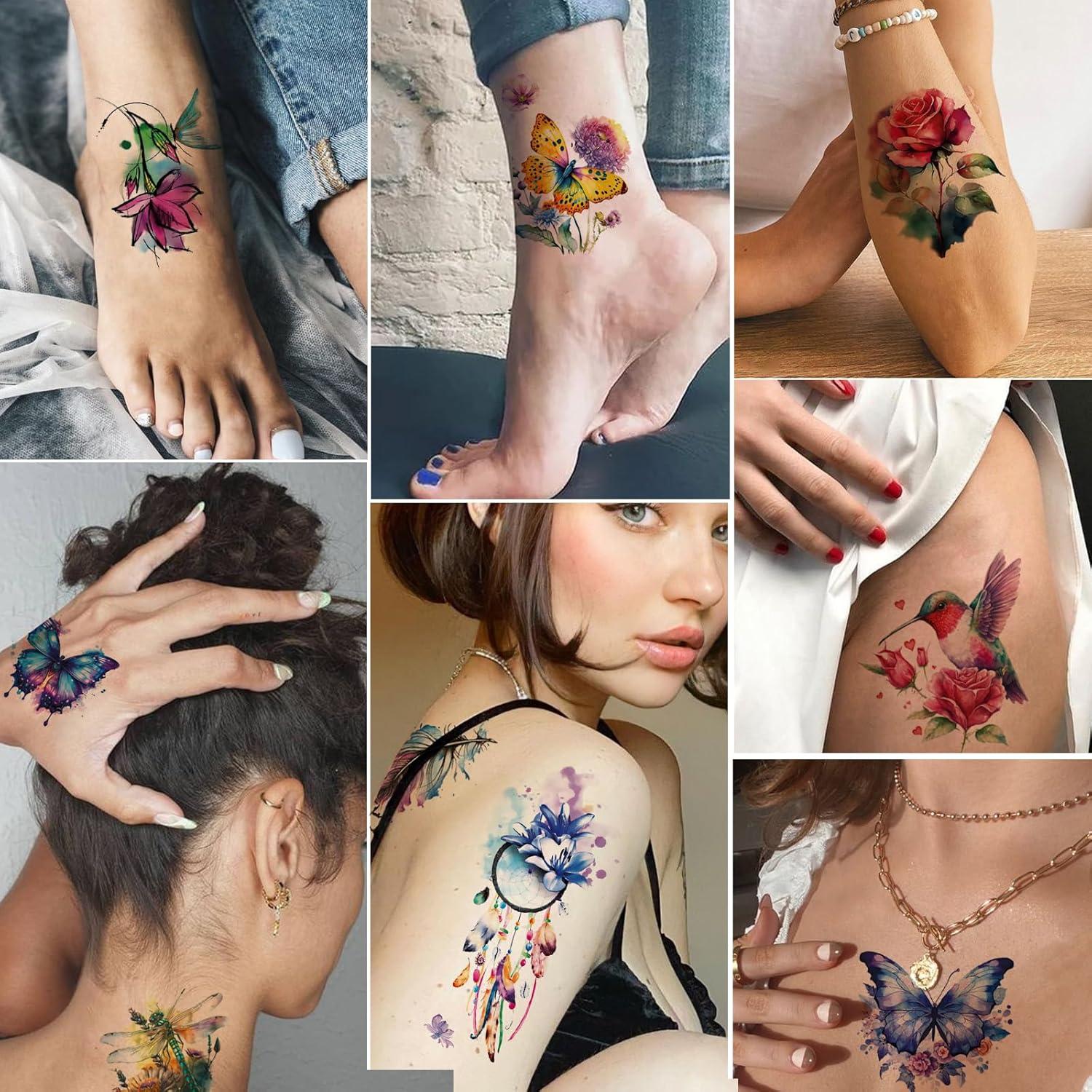 Tatuajes Temporales Acuarela 3D Tazimi - 9 Hojas Florales