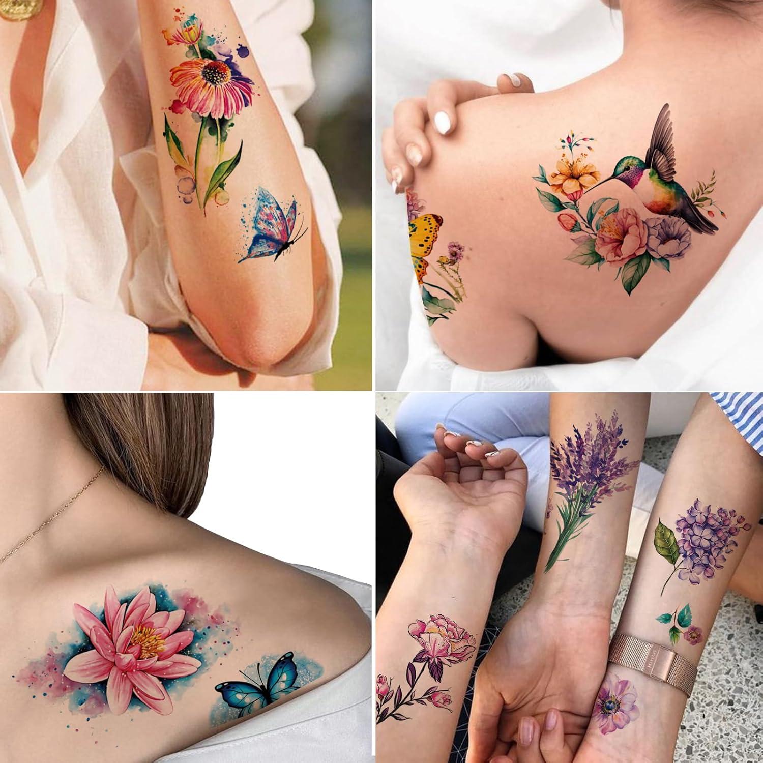 Tatuajes Temporales Acuarela 3D Tazimi - 9 Hojas Florales