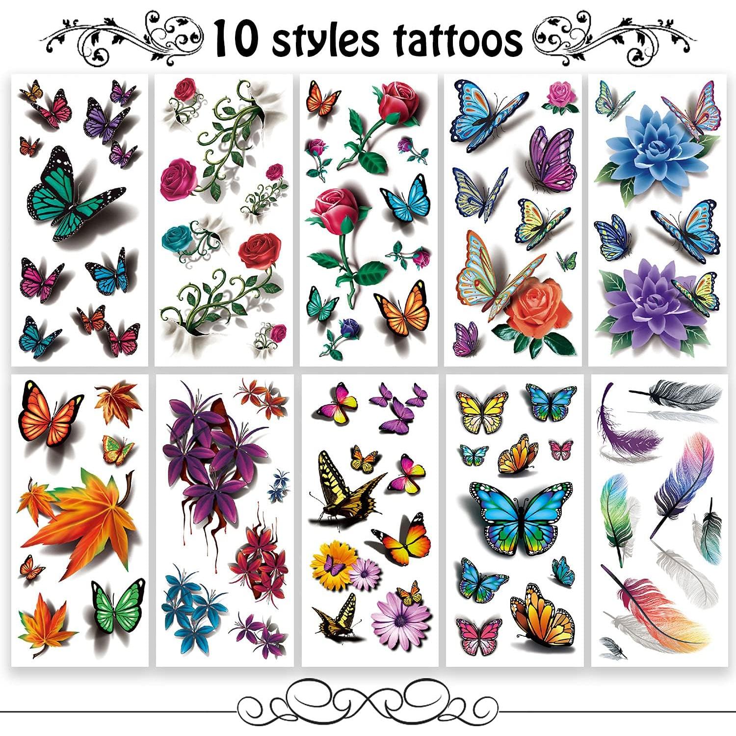 Tatuajes Temporales Cerlaza 78 Estilos Mariposas y Flores