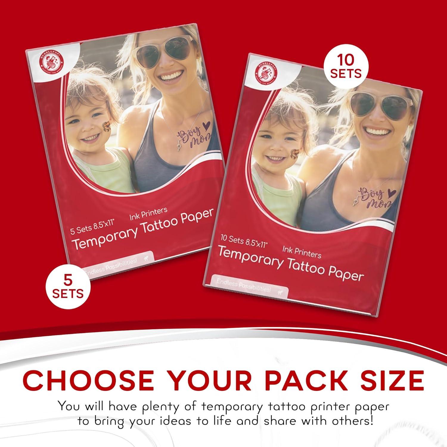 Papel de Tatuaje Temporal BubblePop! 5 Paquetes 21.6x27.9 cm