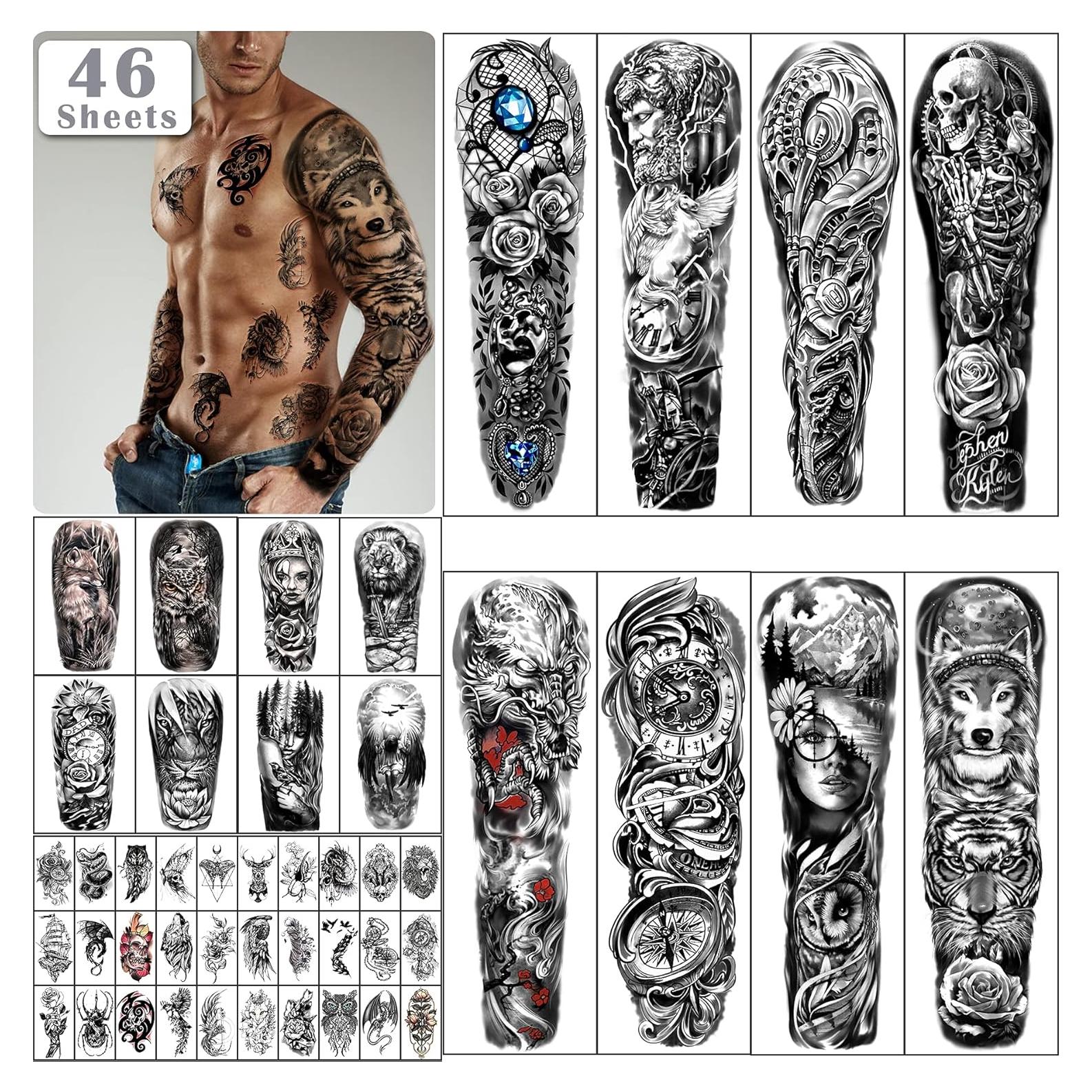 46 Hojas de Tatuajes Temporales Yazhiji - Calaveras y Animales