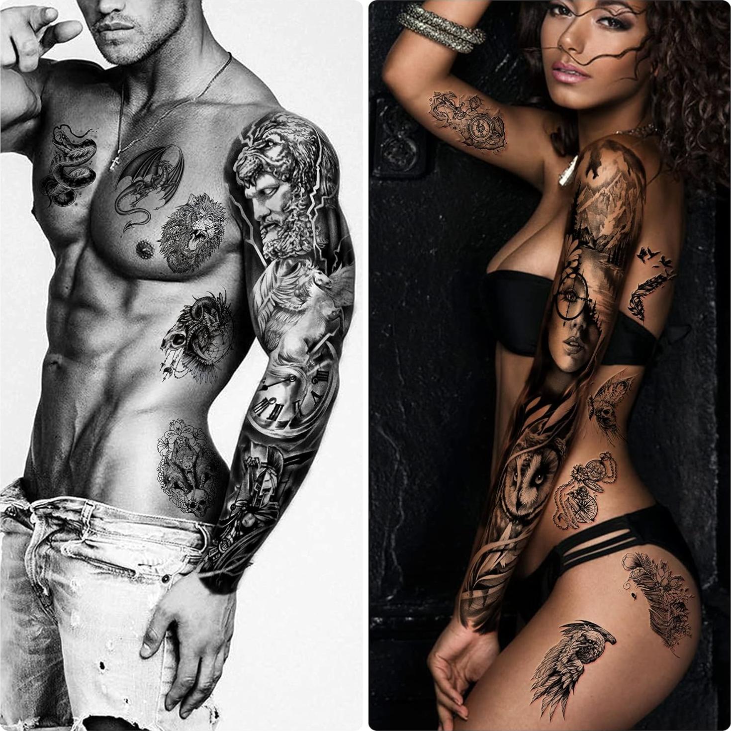 46 Hojas de Tatuajes Temporales Yazhiji - Calaveras y Animales