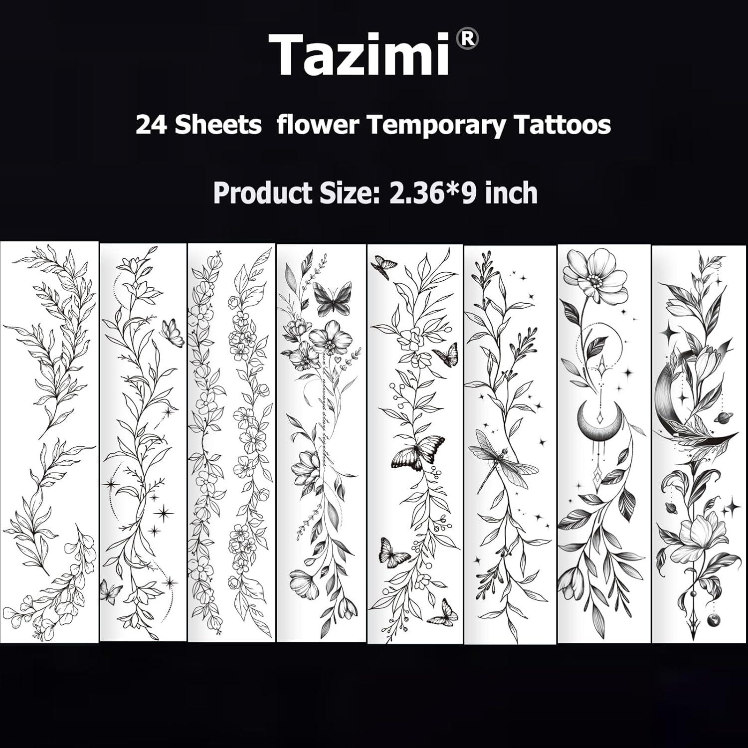 Tatuajes Temporales Tazimi Florales - 24 Hojas Impermeables