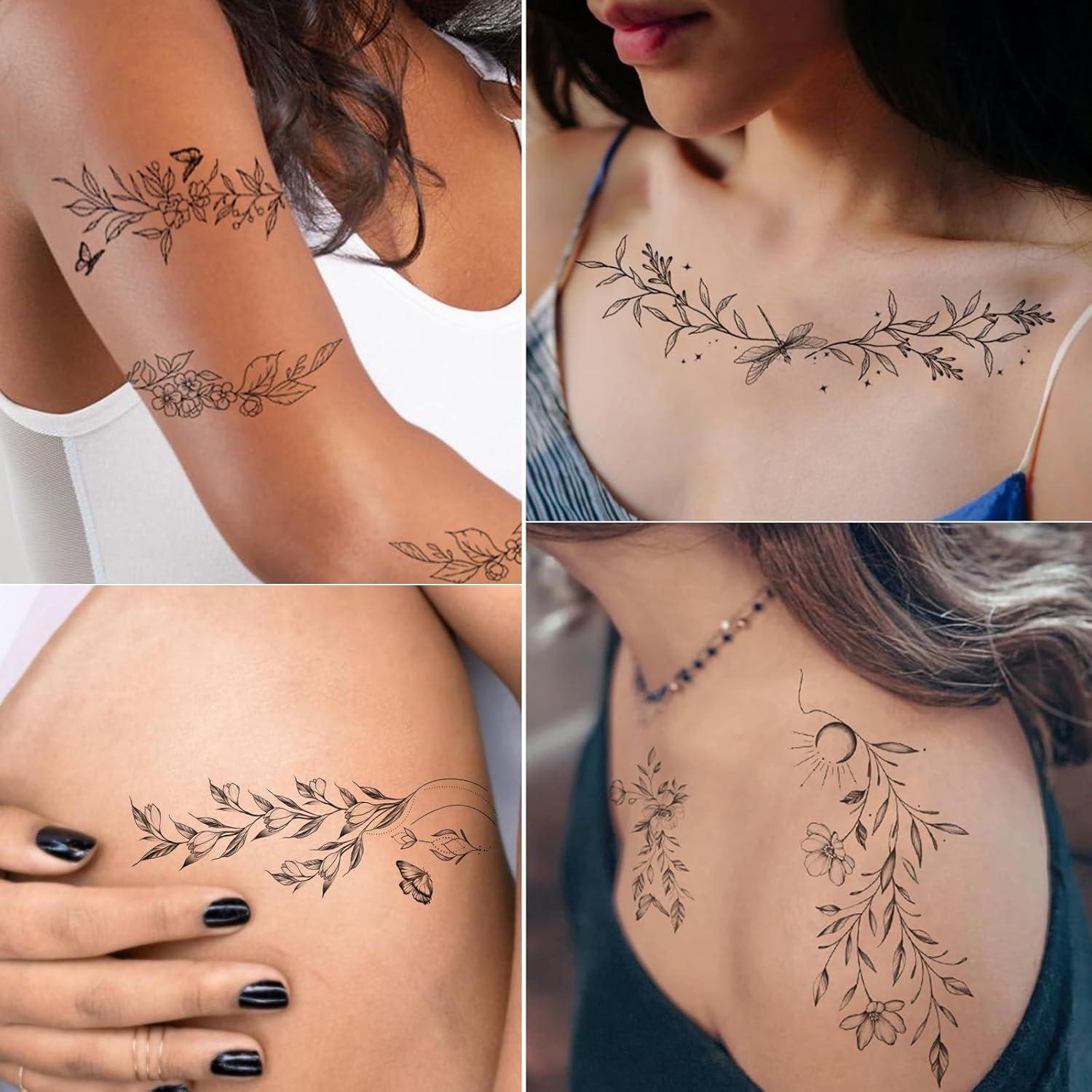 Tatuajes Temporales Tazimi Florales - 24 Hojas Impermeables