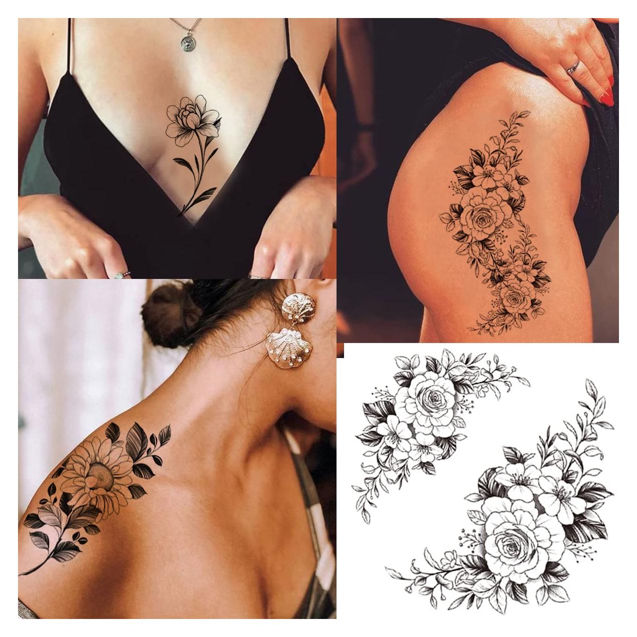 Tatuajes Temporales 3D Flor Negra Tazimi - 10 Hojas