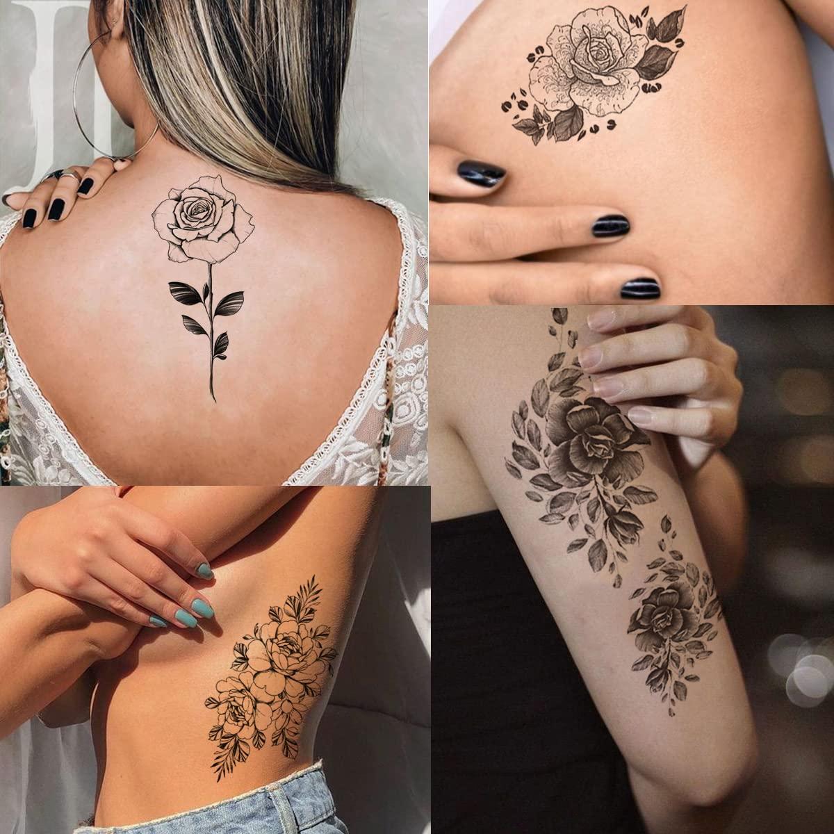 Tatuajes Temporales 3D Flor Negra Tazimi - 10 Hojas
