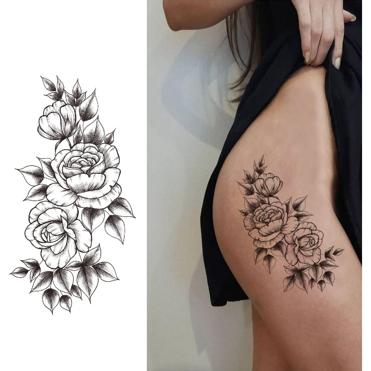 Tatuajes Temporales 3D Flor Negra Tazimi - 10 Hojas