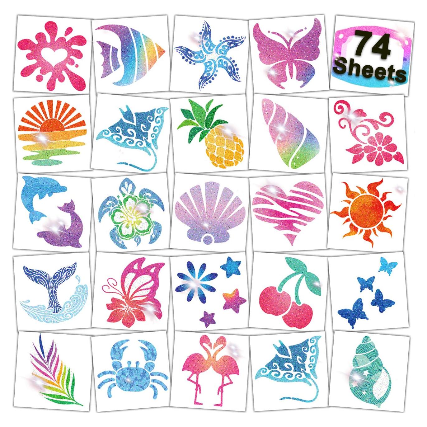 Tatuajes Temporales de Brillo CHARLENT - 74 Hojas para Niños