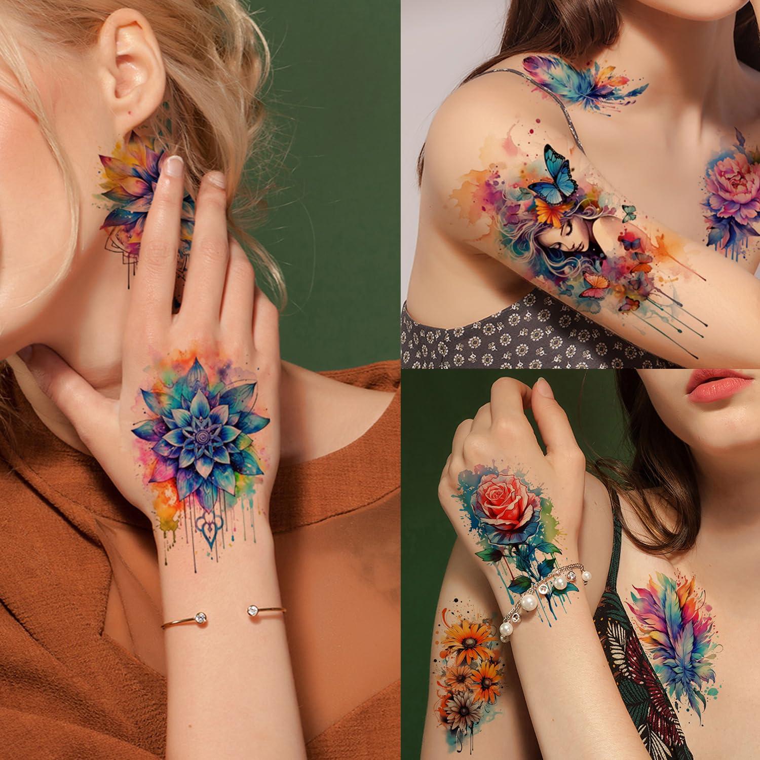 52 Tatuajes Temporales Acuarelados Glaryyears - Set de Mandalas y Mariposas