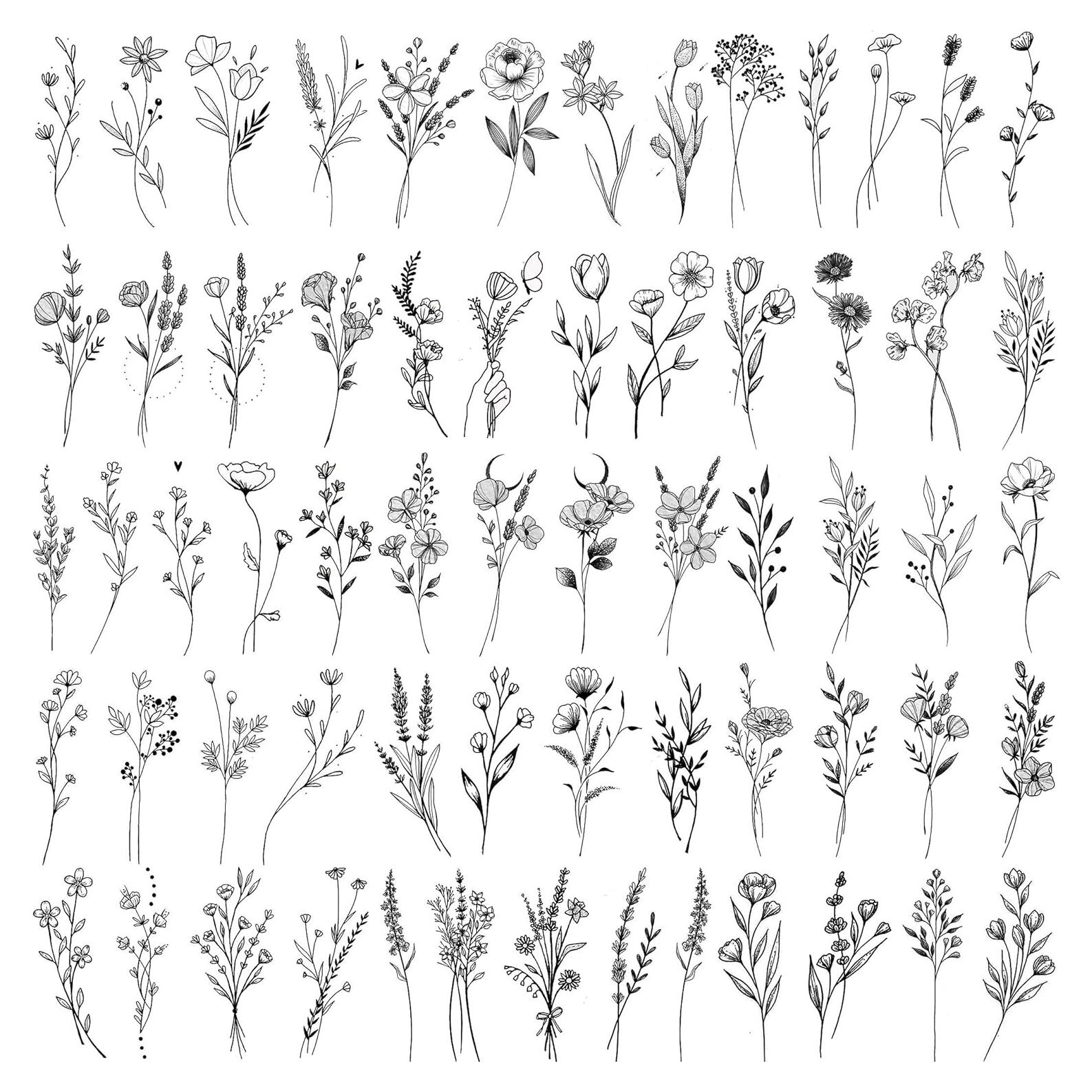 15 Hojas Tatuajes Temporales FANRUI Flores Negras 10x6cm