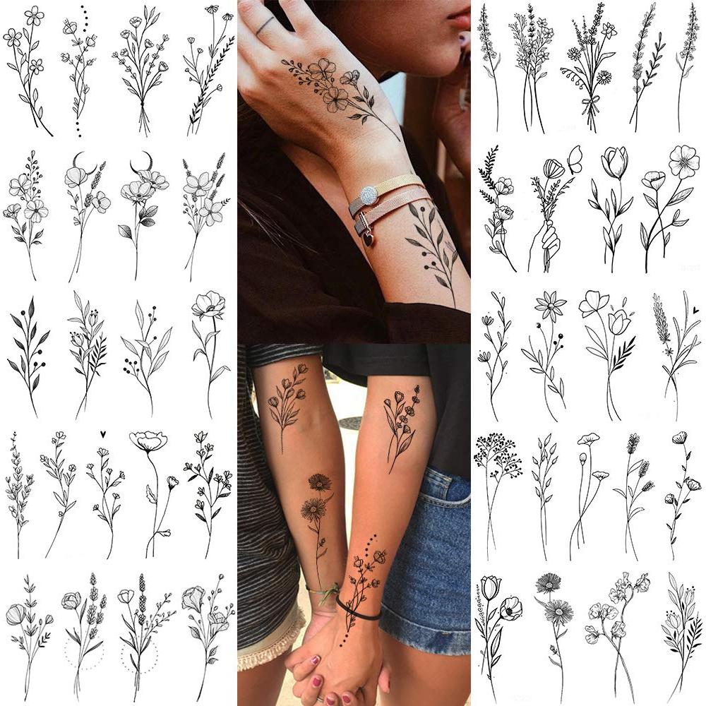 15 Hojas Tatuajes Temporales FANRUI Flores Negras 10x6cm