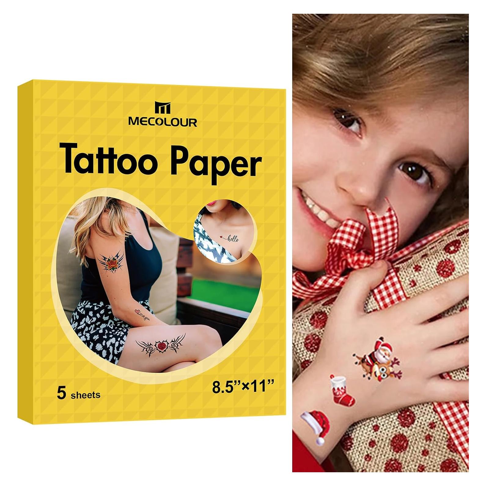 Papel de Tatuaje Temporal Imprimible MECOLOUR 5 Hojas 21.6x27.9 cm