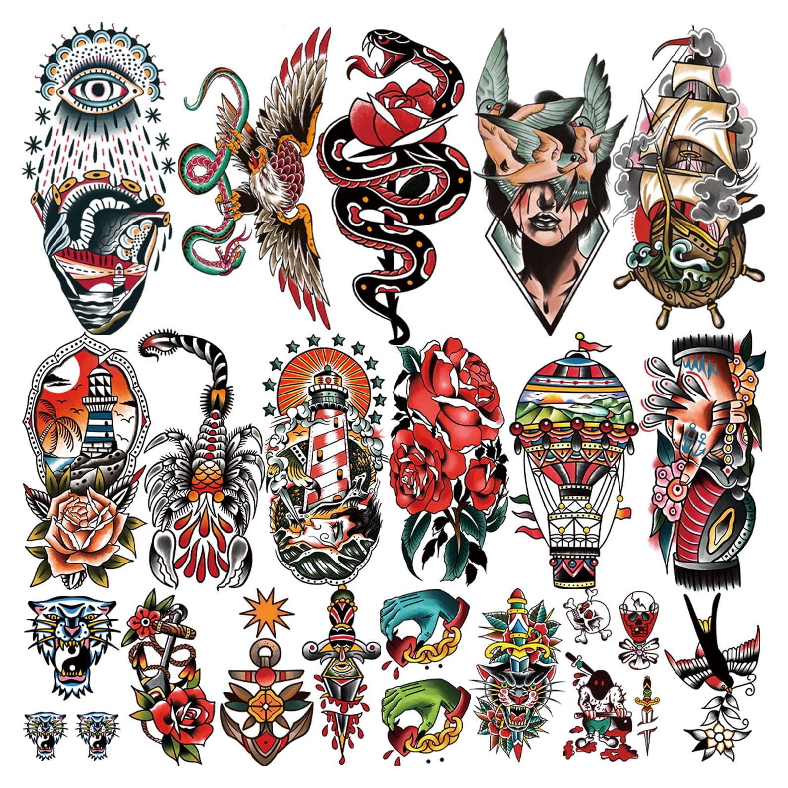 77 Hojas Tatuajes Temporales Clásicos Prestiun - Estilo Vieja Escuela