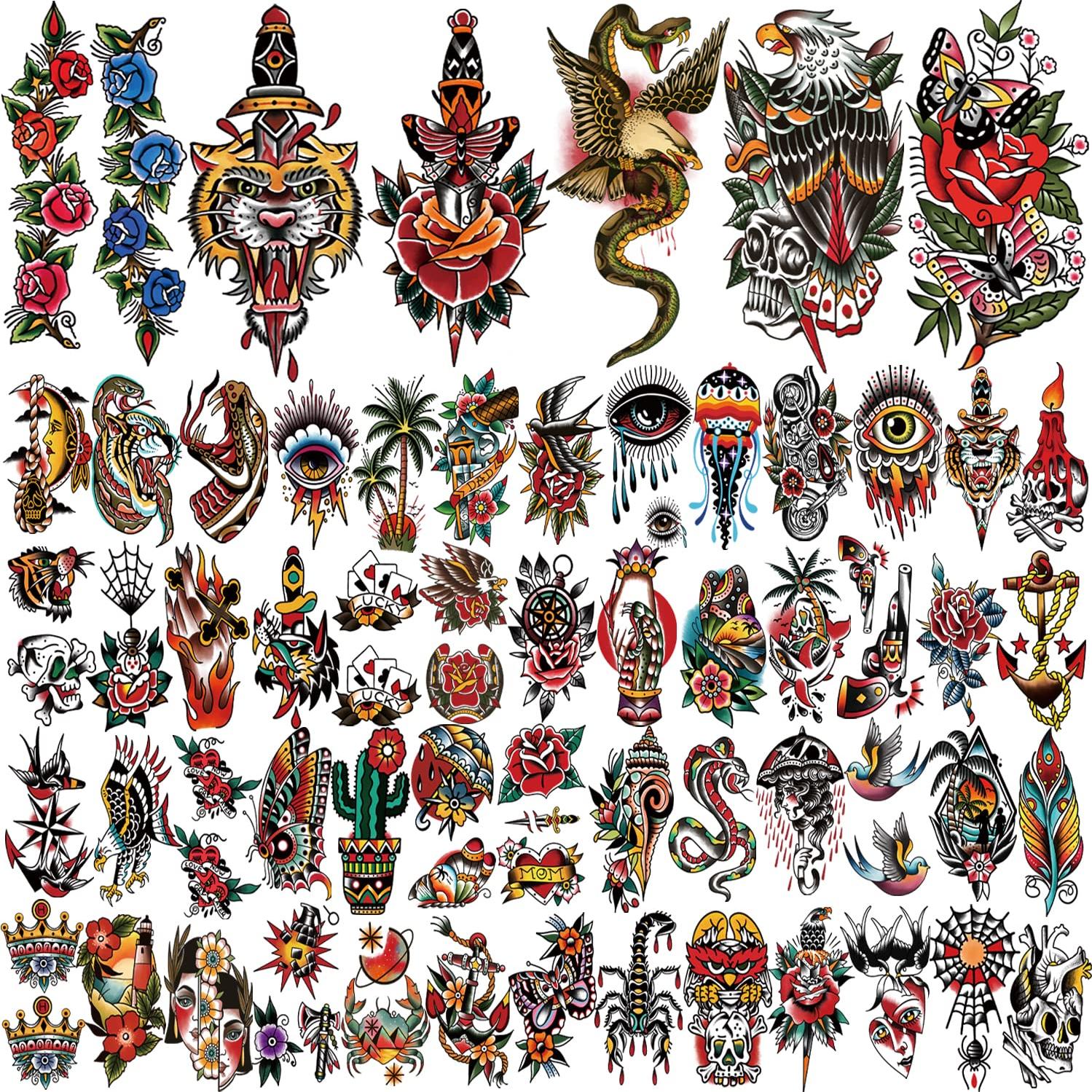 77 Hojas Tatuajes Temporales Clásicos Prestiun - Estilo Vieja Escuela