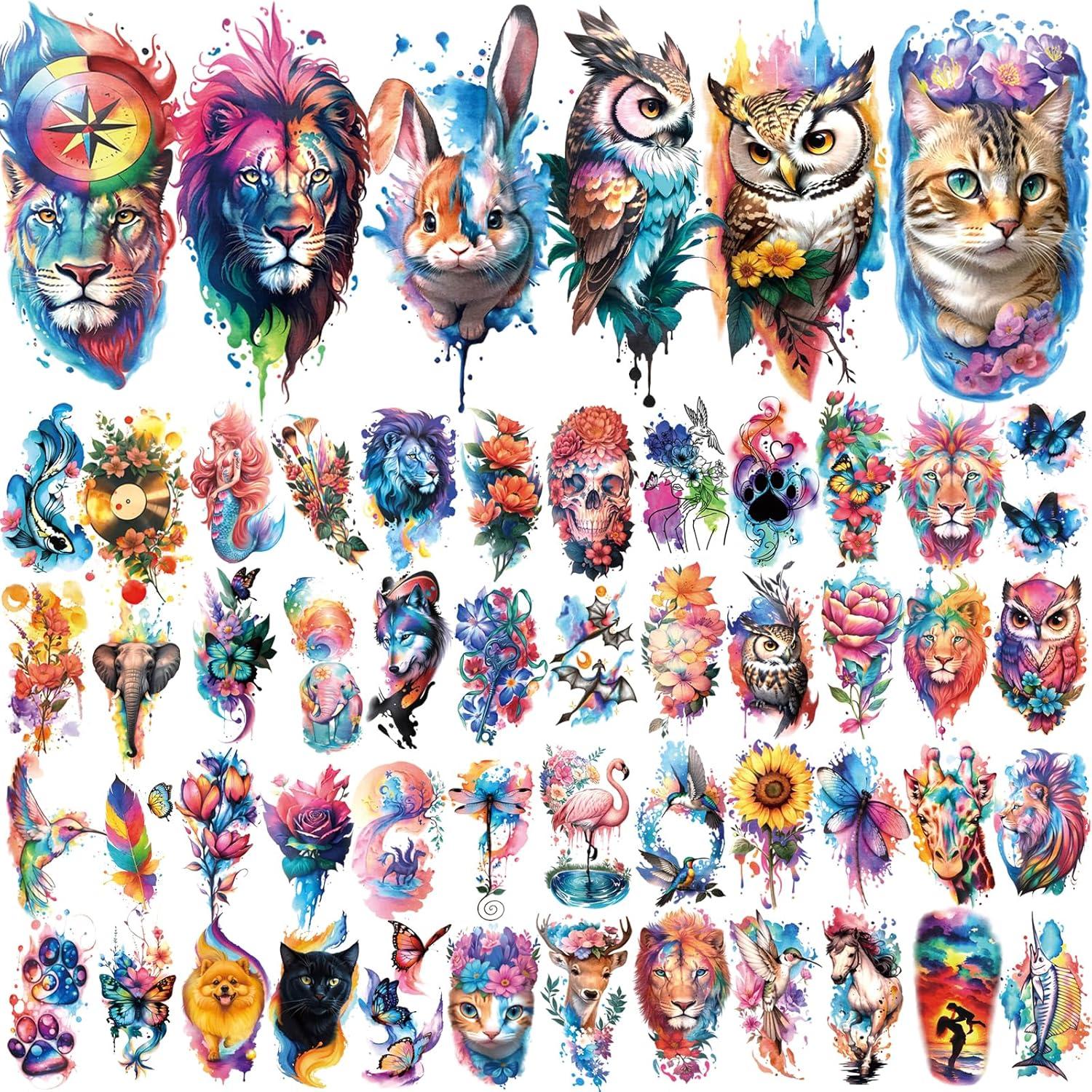 77 Hojas Tatuajes Temporales BASIFA Acuarela Impermeables