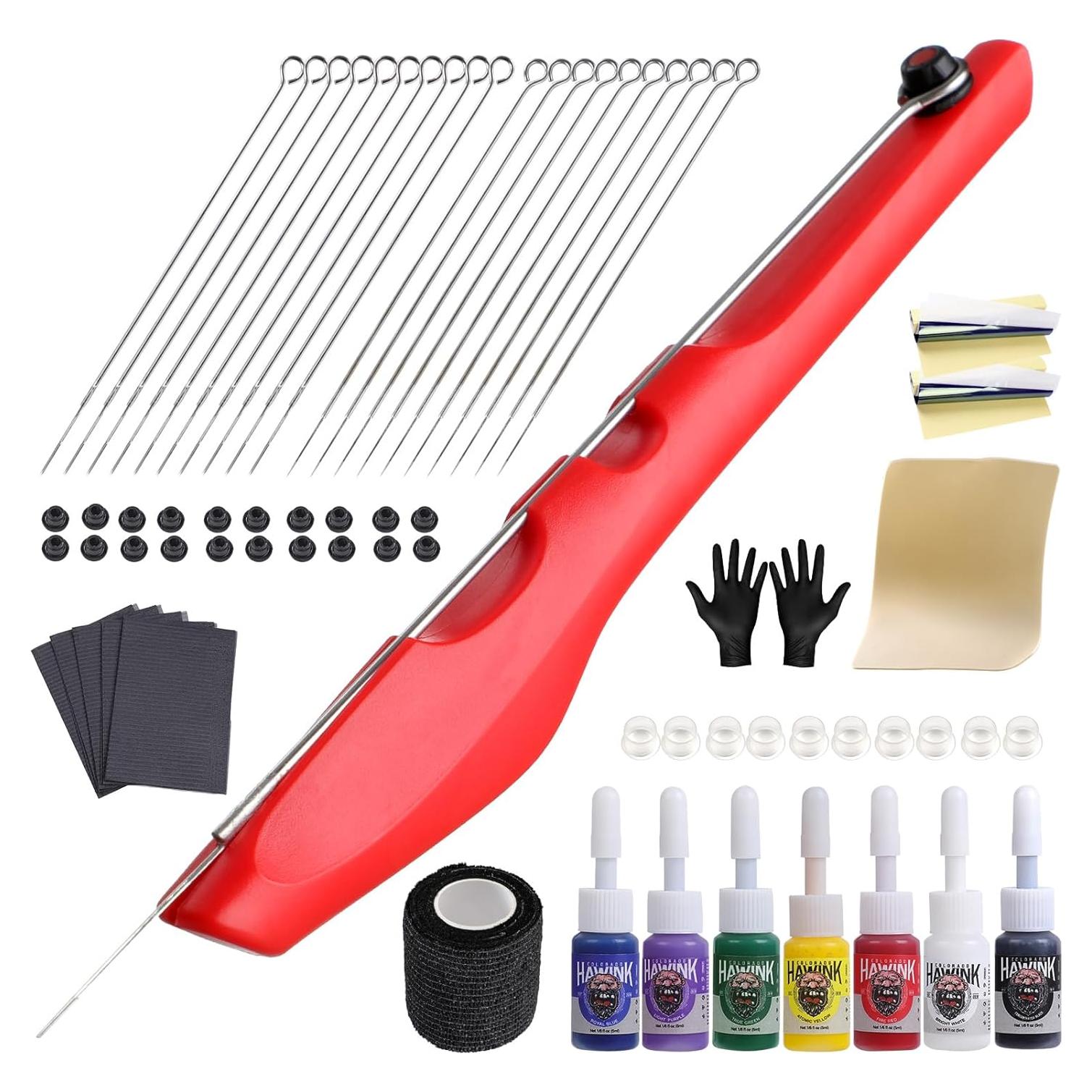 Kit de Tatuaje Hawink GK-HW803TN01-2 con 7 Tintas y 20 Agujas