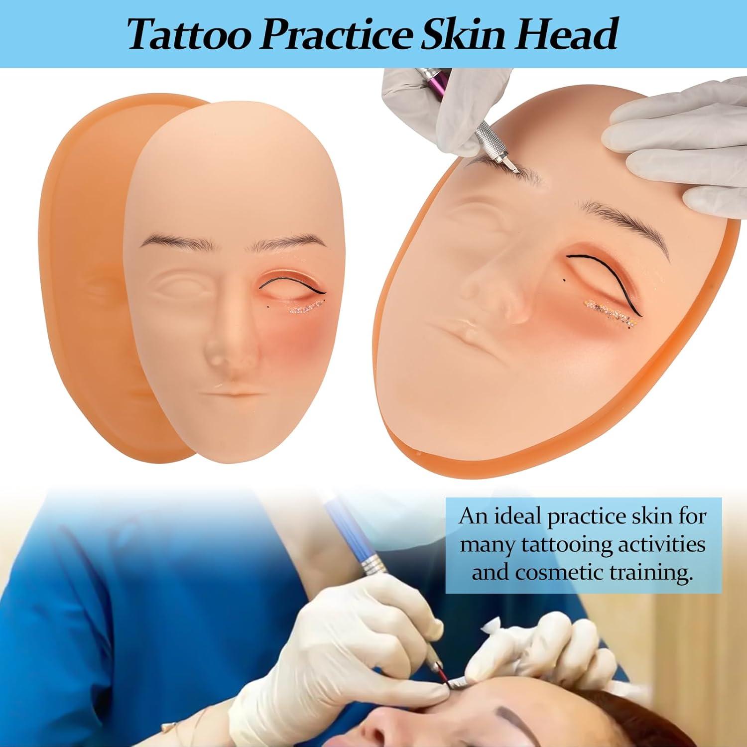 Tattoo Practice Skin Head, ATOMUS Facial Tattoo Training Skin Support Base, Soft Rubber Fake Skin for Permanent Makeup Microblading Eyebrow Lip Eyeliner Tattooing