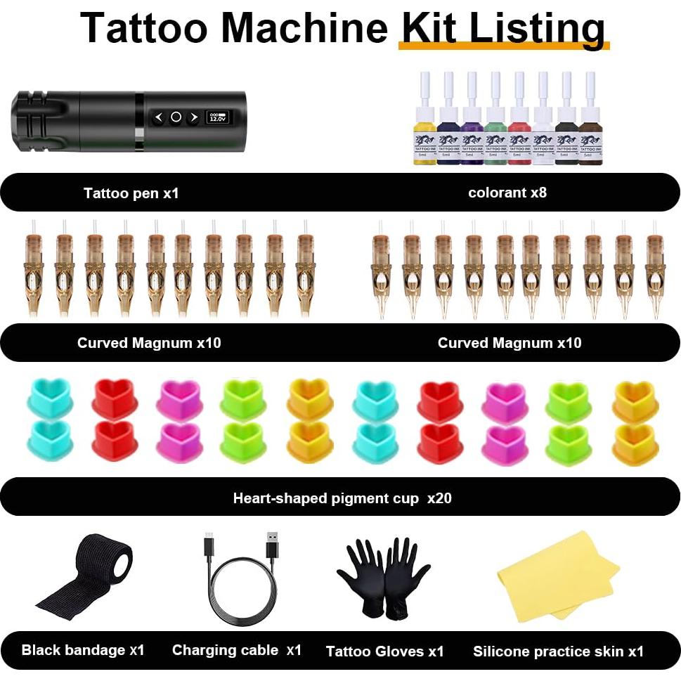 Kit de pluma de tatuaje OZER inalámbrico 53 piezas con agujas