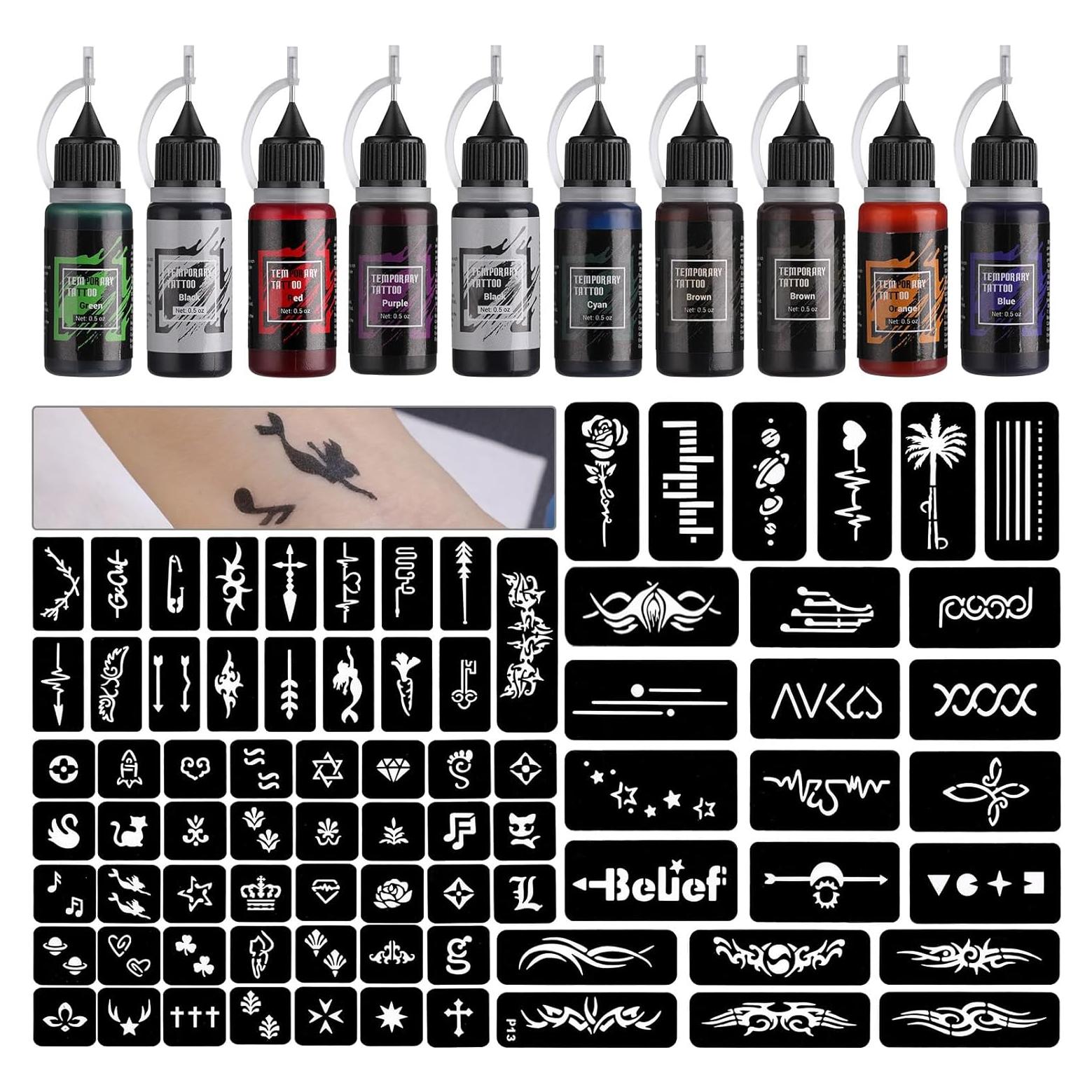 Kit de Tatuajes Temporales Solong 10 Tintas y 84 Plantillas