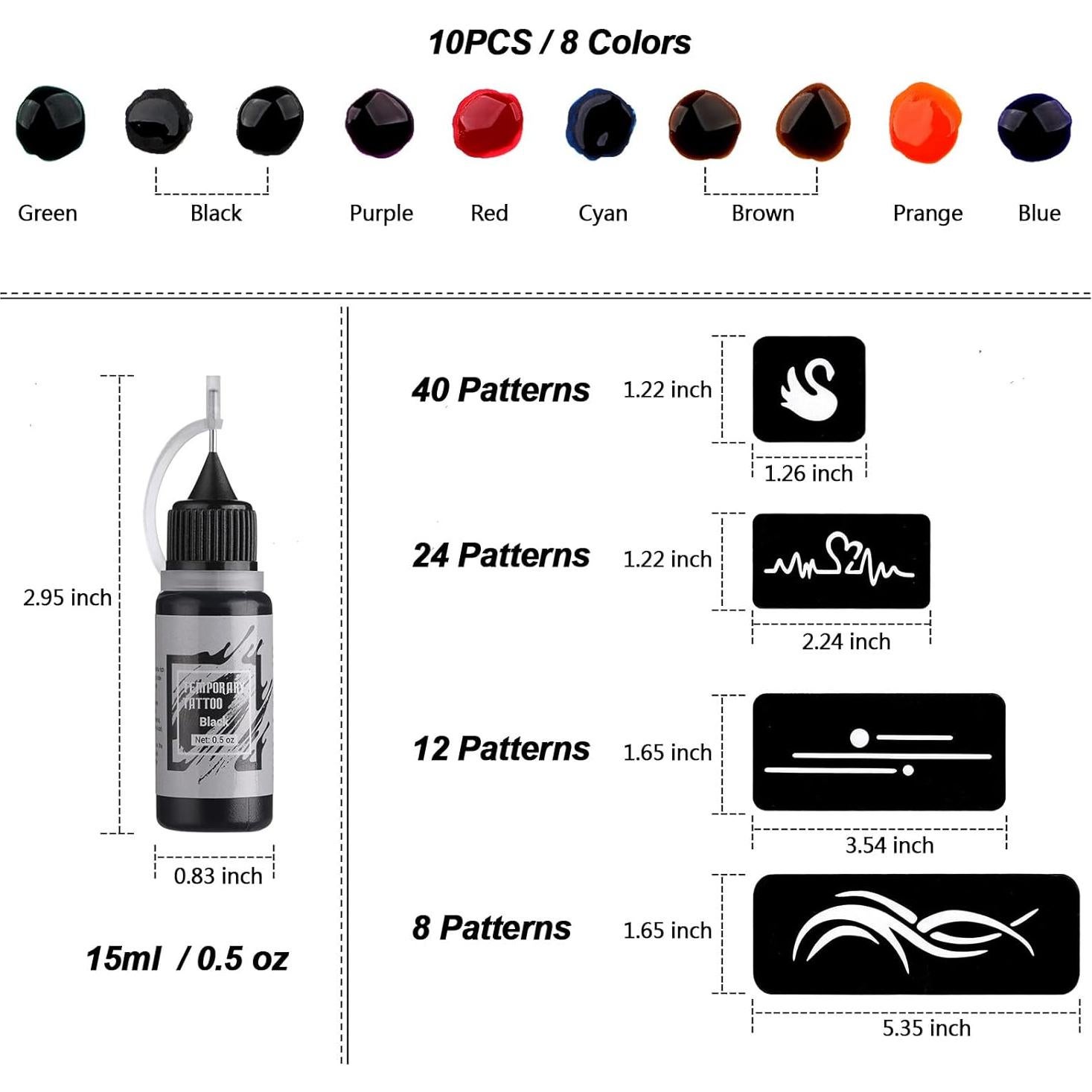 Kit de Tatuajes Temporales Solong 10 Tintas y 84 Plantillas