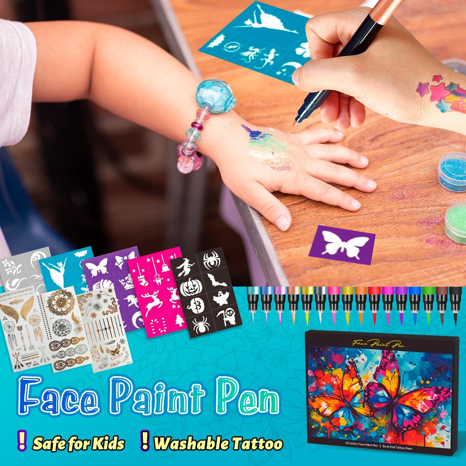 Kit de Marcadores de Tatuajes Temporales CORALMEE 16 Colores