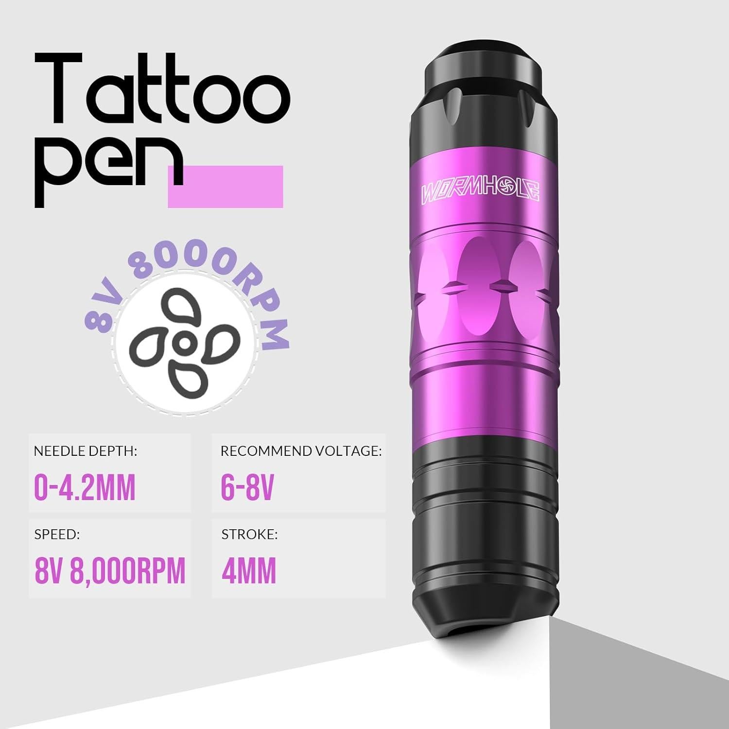 Kit de Tatuaje Inalámbrico Wormhole 81PCS con 2 Baterías 1200mAh