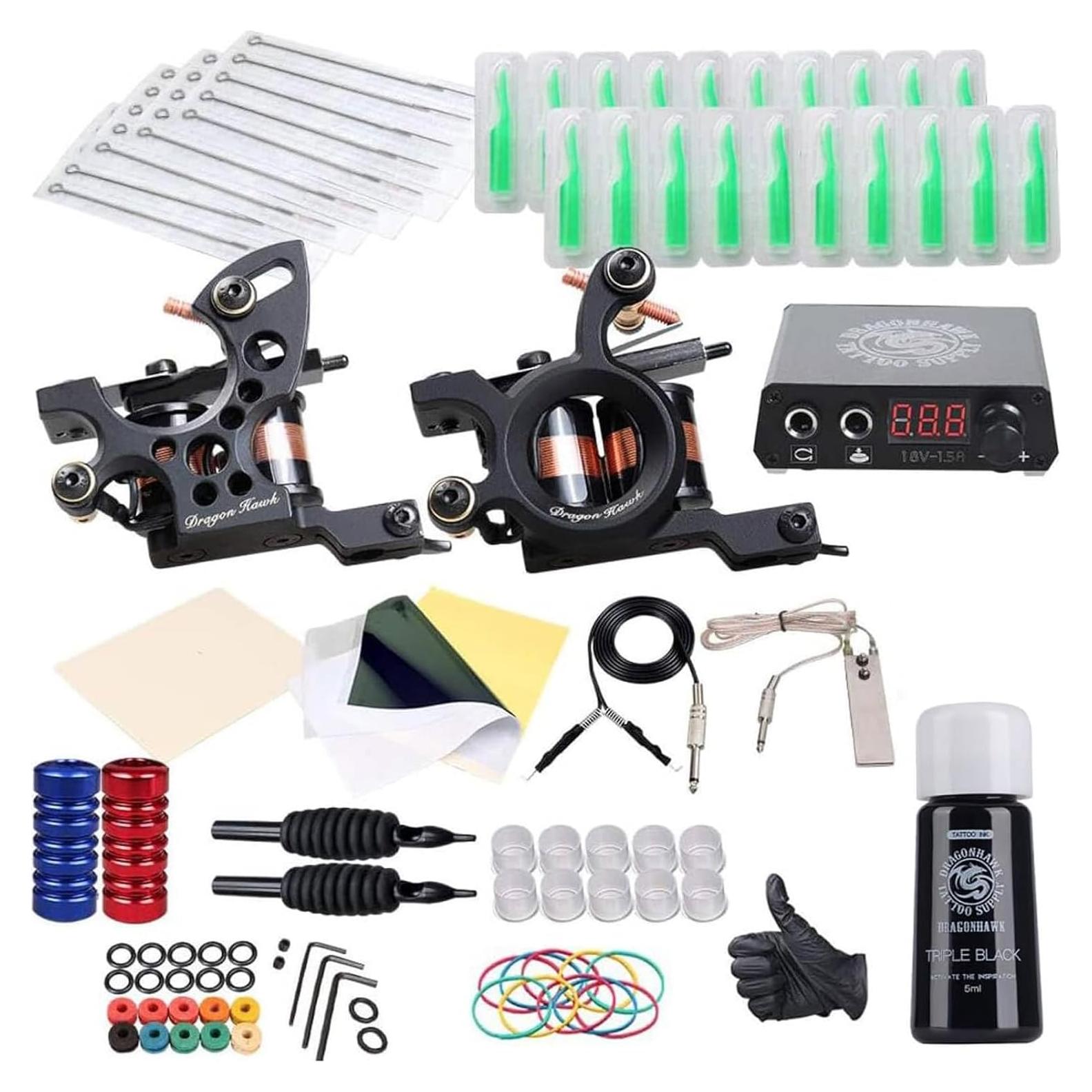 Kit de Tatuaje Completo Dragonhawk - 2 Máquinas, Tinta y Agujas