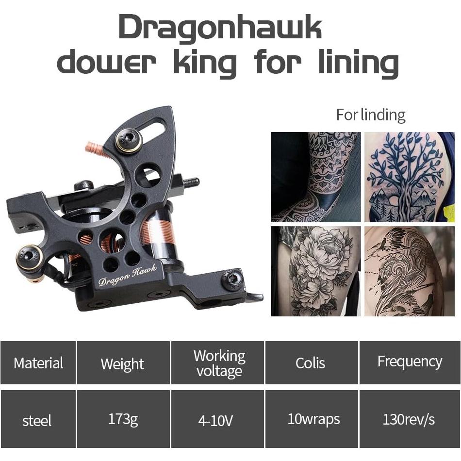 Kit de Tatuaje Completo Dragonhawk - 2 Máquinas, Tinta y Agujas