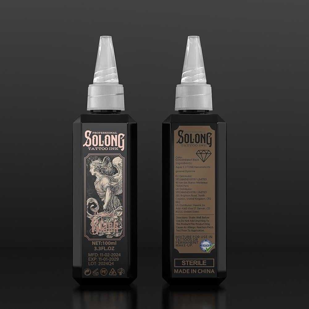 Tinta para Tatuajes Solong 100ml Negra Profesional