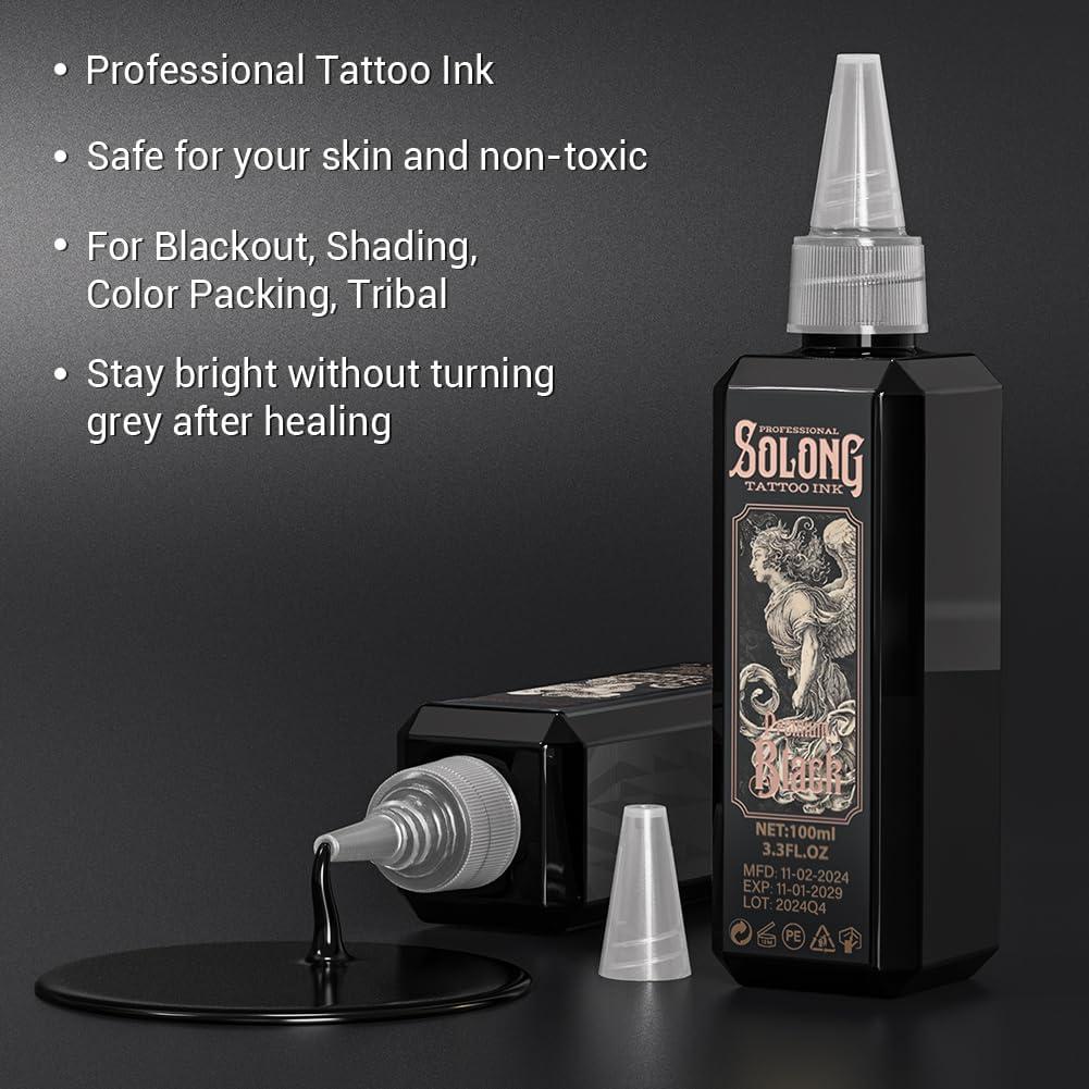 Tinta para Tatuajes Solong 100ml Negra Profesional