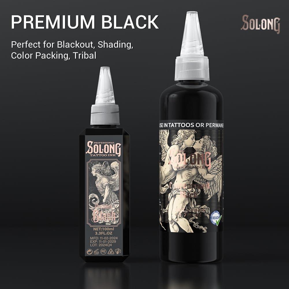 Tinta para Tatuajes Solong 100ml Negra Profesional