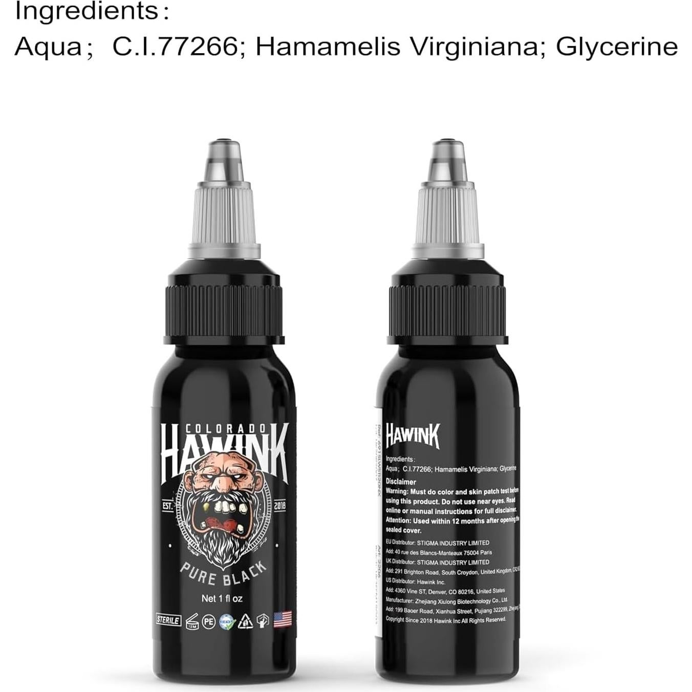 Tinta de Tatuaje Negra HAWINK 30ml Pigmento Profesional