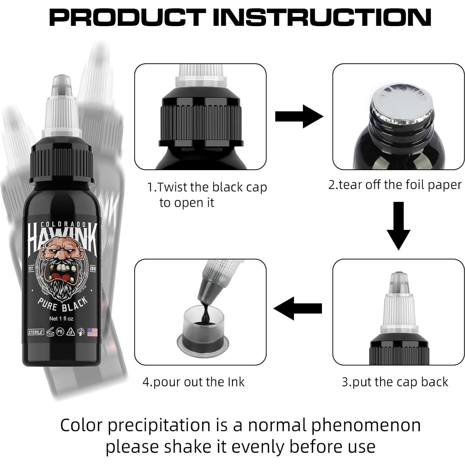 Tinta de Tatuaje Negra HAWINK 30ml Pigmento Profesional