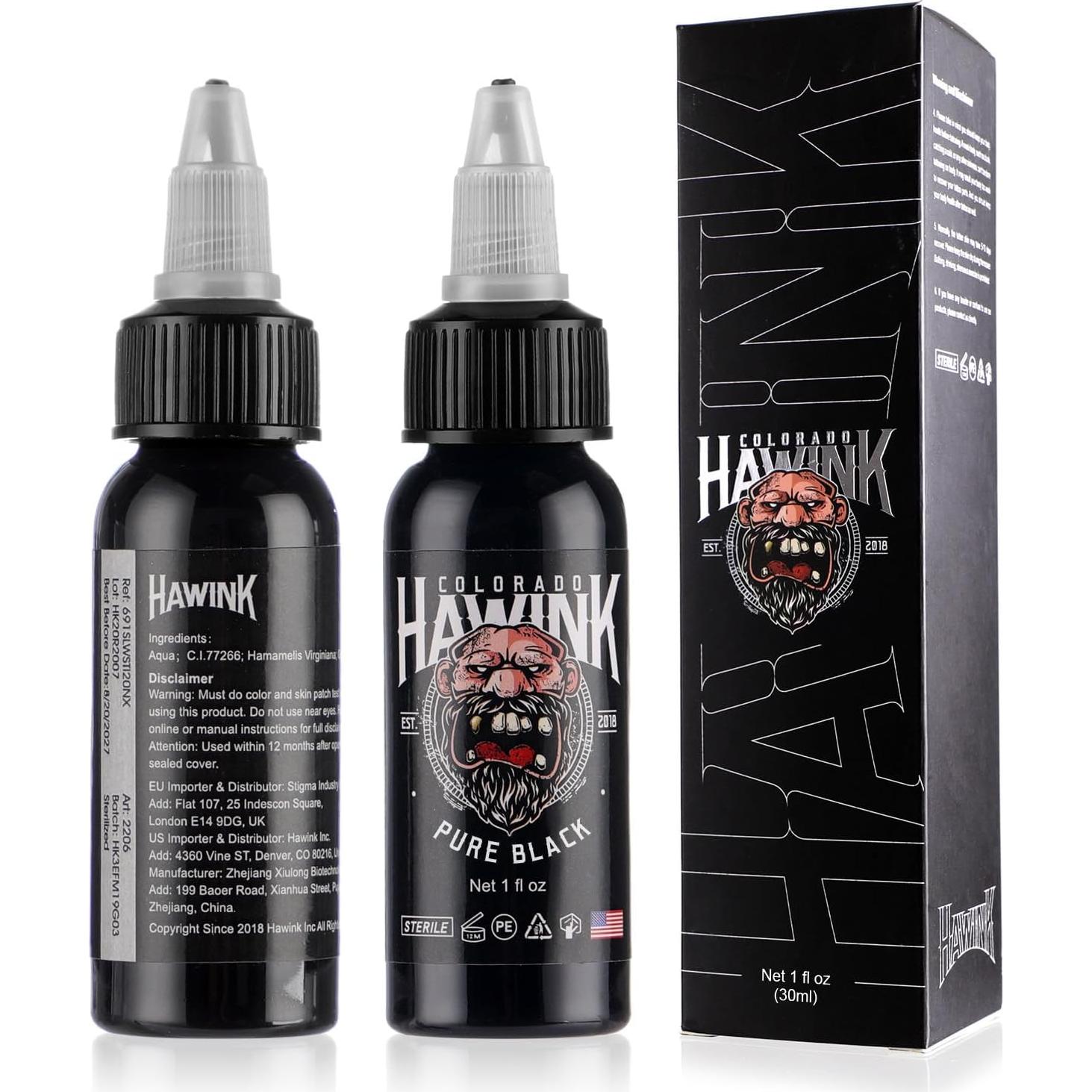 Tinta de Tatuaje Negra HAWINK 30ml Pigmento Profesional