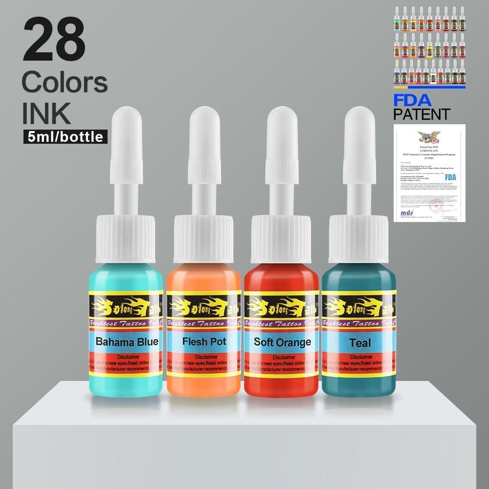 Juego de Tinta para Tatuajes Solong 28 Colores 5ml Profesional