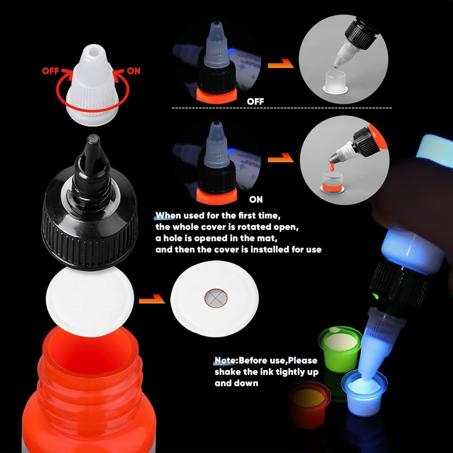 Juego de Tinta para Tatuajes Ybeauty 8 Colores 15ml Fluorescente