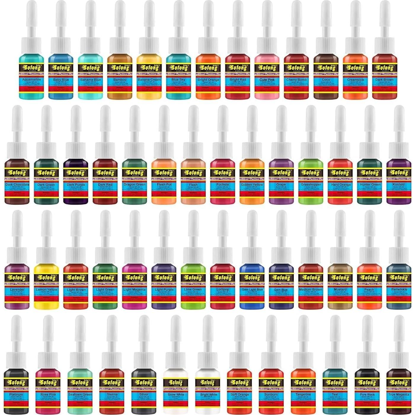 Juego de Tintas para Tatuajes Solong 54 Colores 5ml