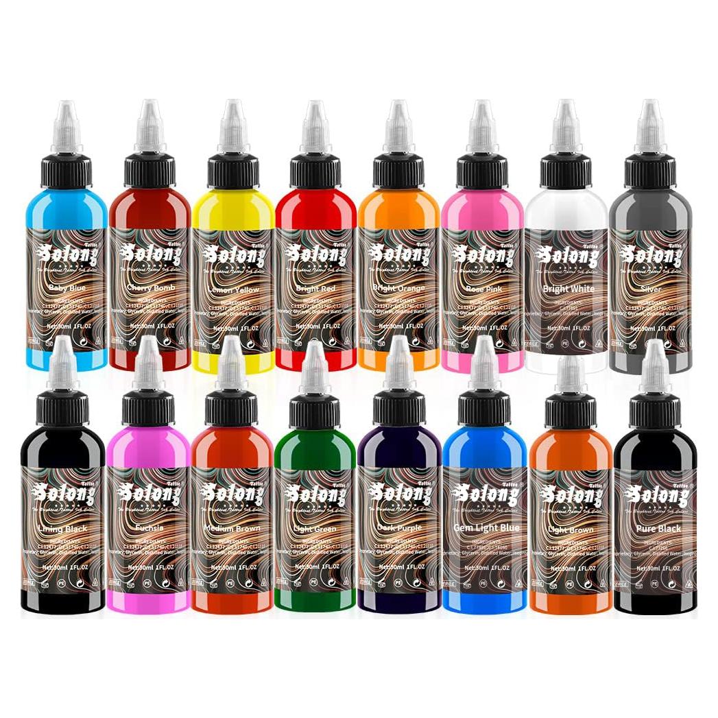 Kit de Tinta para Tatuajes Solong 16 Colores 30ml Profesional